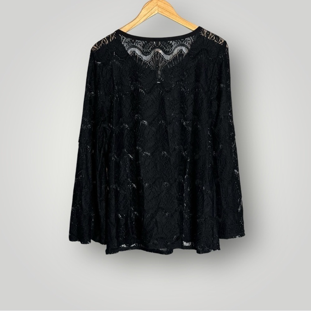 NWOT Chico’s Delicate Lace Flare Sleeve Top XL Sheer Romantic Layer Piece Black - Picture 5 of 9